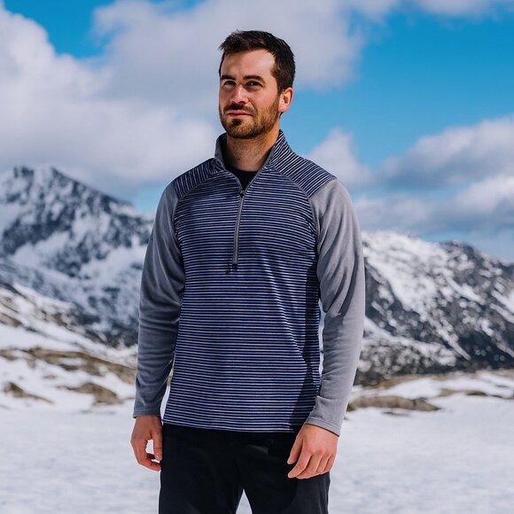 Patagonia Blue and Grey Striped Outdoors Winter Quarter Zip Men’s Size M - Picture 1 of 6